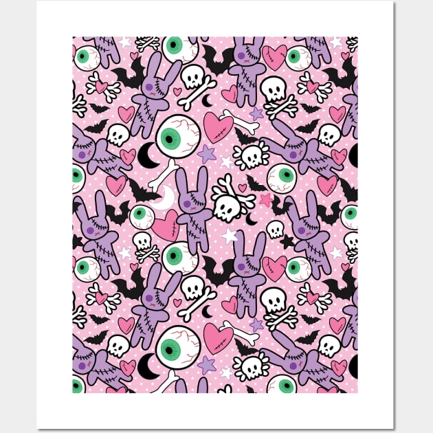 Pastel goth spooky bunny bats Edit Wall Art by UniFox